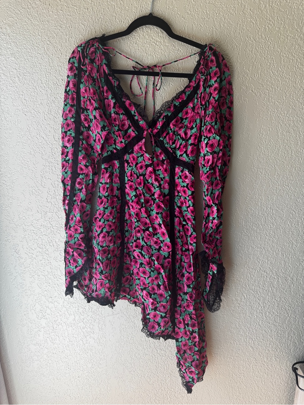 For Love & Lemons Pink Floral Lace-Trim Peasant Top